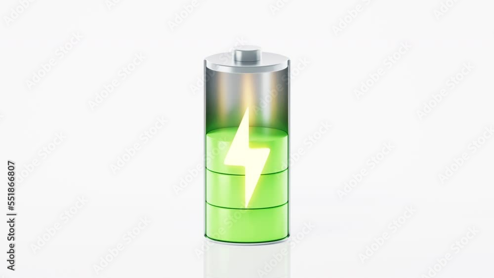 Loop animation of fast charge battery on white background, 3d rendering. Loop animation of fast charge battery on white background, 3d rendering.