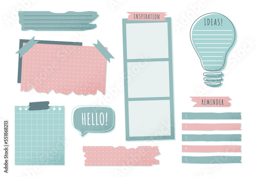 Vision board set. Collection of graphic elements for website, space for text and notes, workflow organization and time management. Cartoon flat vector illustrations isolated on white background