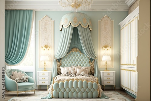 luxury sryle hildren's room interior shiny and sparkling photo