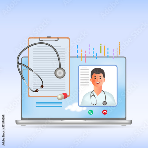 The concept of an online doctor's consultation. Healthcare, medicine, diagnostics.
 3d vector illustration.
