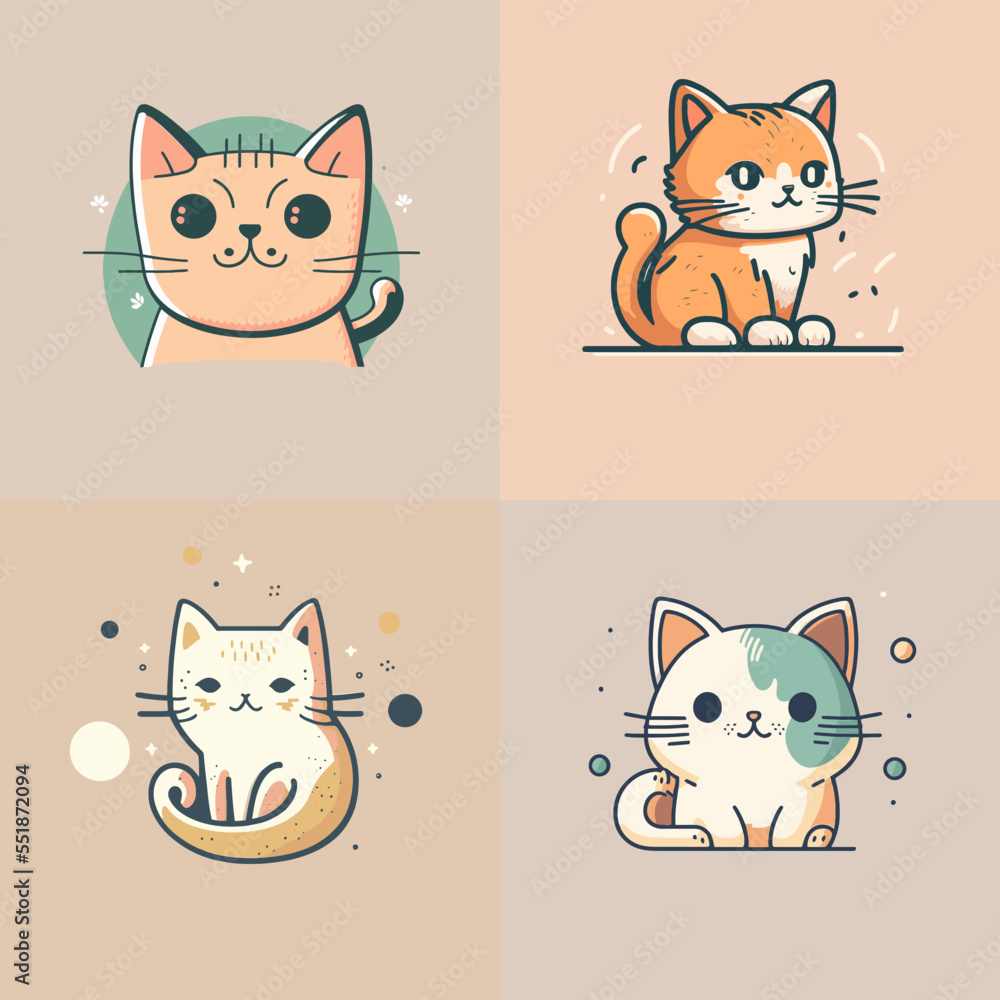 cute cat head cartoon logo collection logo set vector mascot illustration