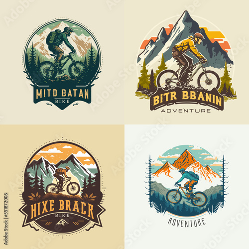mountain bike logo set collection Bicycle downhill vintage logo label badge