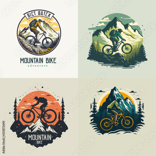 mountain bike logo set collection Bicycle downhill vintage logo label badge