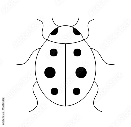 Vector isolated simple minimal ladybug beetle with black spots top view colorless black and white contour line easy drawing