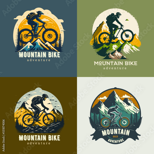 mountain bike logo set collection Bicycle downhill vintage logo label badge