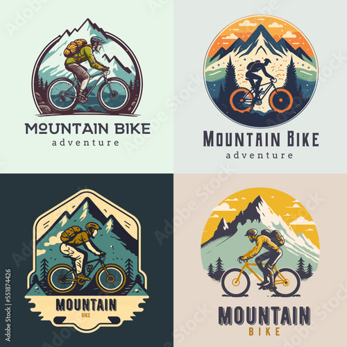 mountain bike logo set collection Bicycle downhill vintage logo label badge