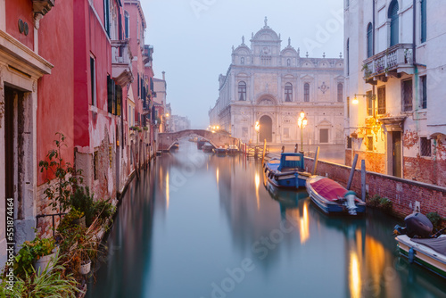 Typical Venetian canal at Saints Giovanni and Paolo square, Venice, Italy