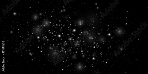  White bokeh light background. Sparkle effect with particles. Magic overlay dust. Glitter blur texture.