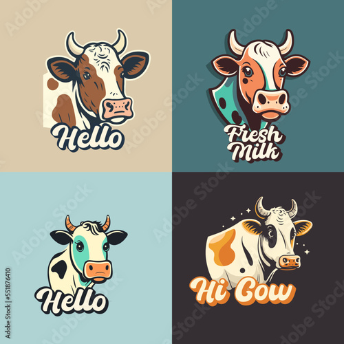 logo collection of cute cow face. cow milk cartoon mascot logo illustration