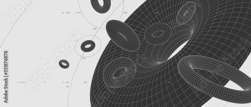 Strange abstract modern wireframes 3d geometric shapes, graphic composition design vector background, monochrome chaotically floating figures in the style of anti-design