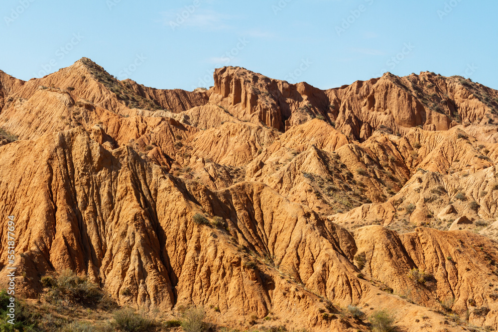 Fairytale canyon or Skazka Canyon, Natural park of colorful rocks near Issyk-Kul lake, Kyrgyzstan.