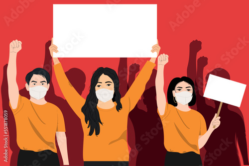 Poster with protesting crowd. China protests vector illustration