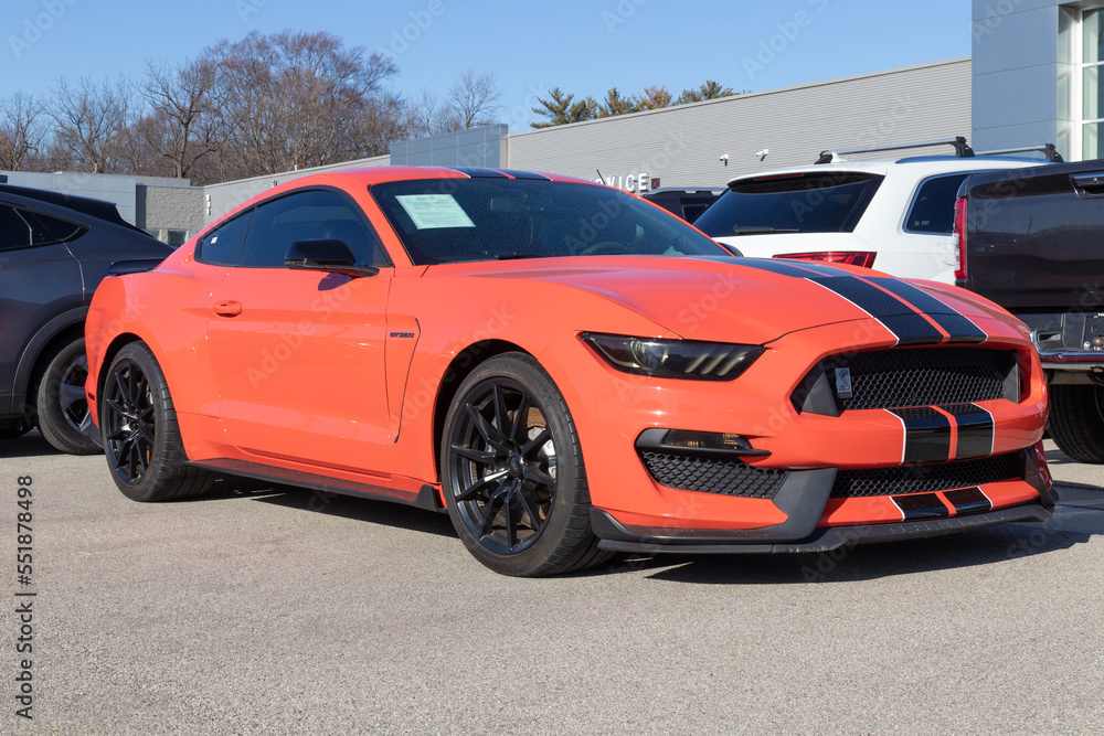 Ford Shelby GT350 Mustang Cobra display at a dealership. The Ford