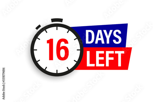 16 days left. Countdown badge. Vector illustration isolated on white background.