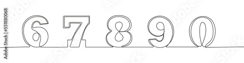Continuous line numerals vector. Arabic numbers in hand drawn style with one continuous line.