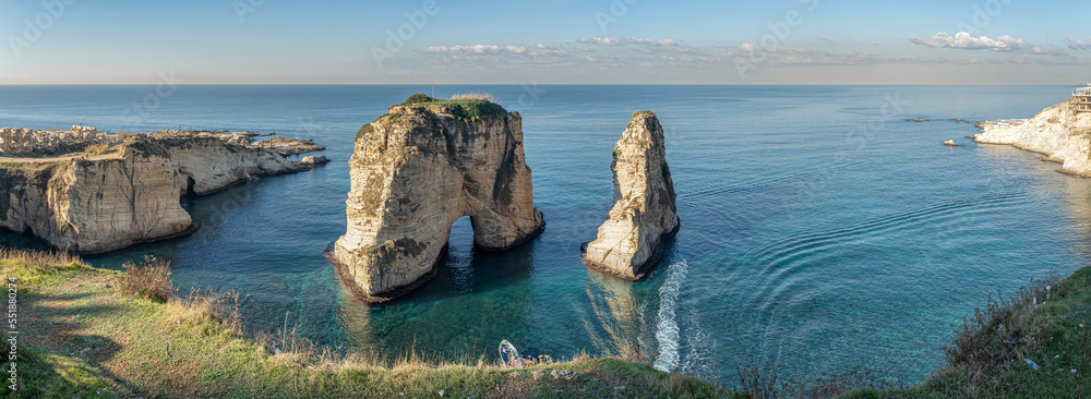 Naklejka premium Rouche rocks in Beirut, Lebanon, Mediterranean sea