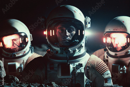 Εκτύπωση καμβά A group of men exploring space. Preoccupied by their destiny