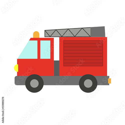 Vector illustration of a toy car in a flat style. Icon of a fire truck. Logo design