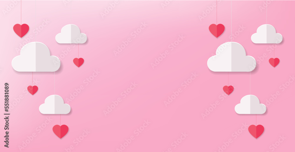 Paper heart, paper banner, party banner, happy valentine's day, love card, happy birthday celebration background vector illustration