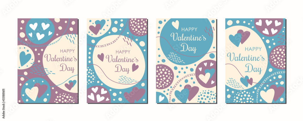 set of Valentine´s Day promotion banner, abstract vector illustration, collection of cute love sale banners and printable greeting cards, blue and pink