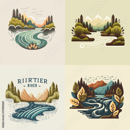 collection of valley river nature mountain forest logo label badge vector