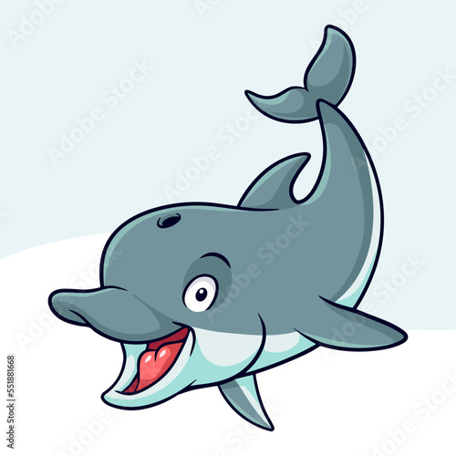 Cartoon funny dolphin isolated on white background