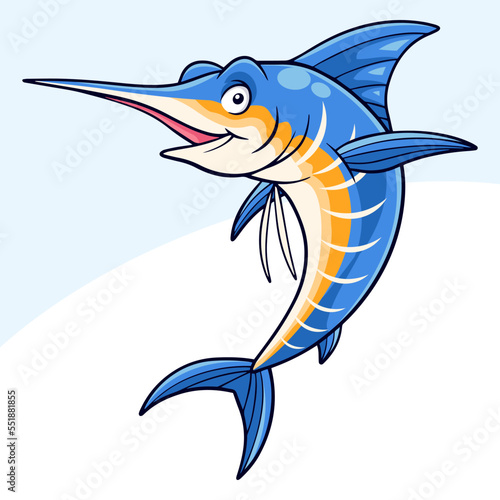 Cartoon funny marlin fish isolated on white background