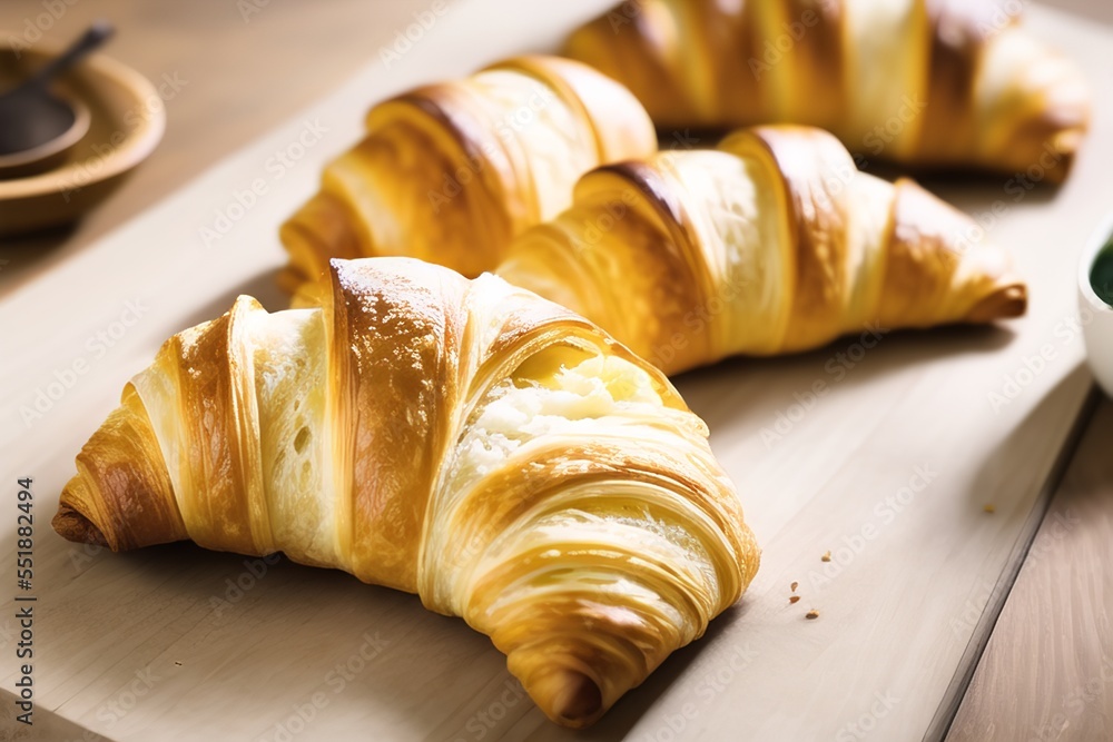 AI-generated Image Of Delicious Croissants On A Wooden Table