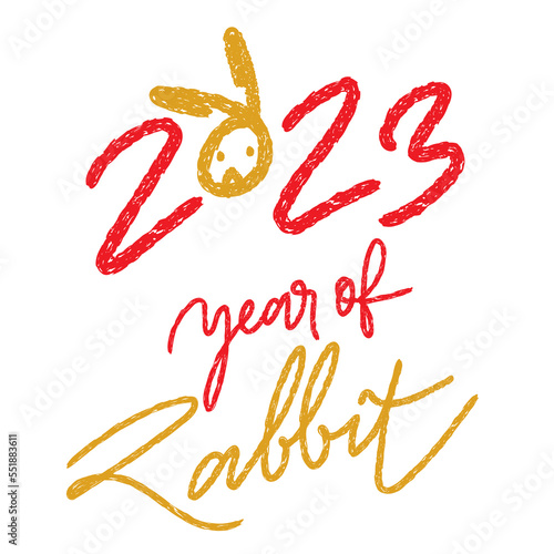 2023 year of the rabbit hand written textured brush rustic style vector