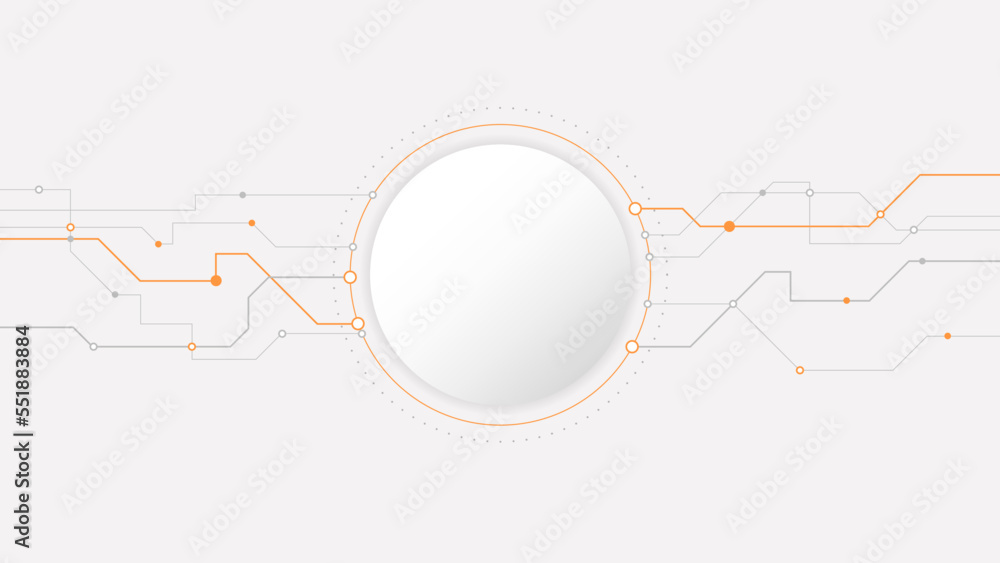 white grey circle technology background abstract. technology with line digital color grey, orange, dot, hi-tech, vector. circle technological for web banner, background, wallpaper, structure, object. 