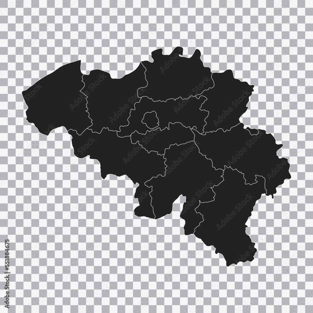 Political map of the Belgium isolated on transparent background. High detailed vector illustration.