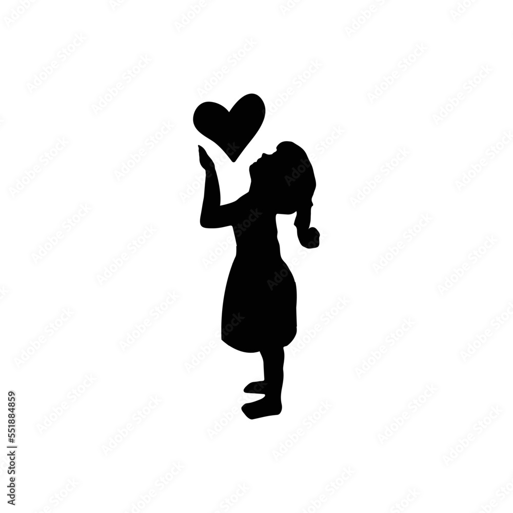 girl holding a heart icon.  heart  in children hands