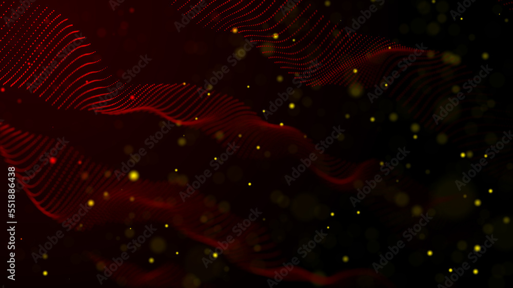 Textured wave of particles. Visualization of technological connections. Molecular connection of particles in space. A wave of atoms. 3d rendering.