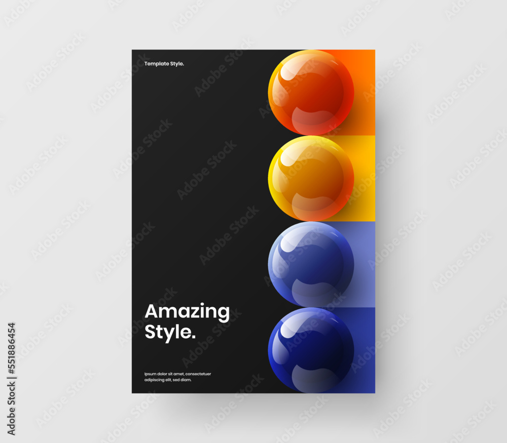 Isolated pamphlet vector design template. Vivid realistic spheres catalog cover concept. Isolated pamphlet vector design template. Vivid realistic spheres catalog cover concept.
