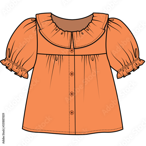 WOVEN TOP WITH FRILL DETAIL FOR TODDLER GIRL AND BABY GIRLS IN EDITABLE VECTOR