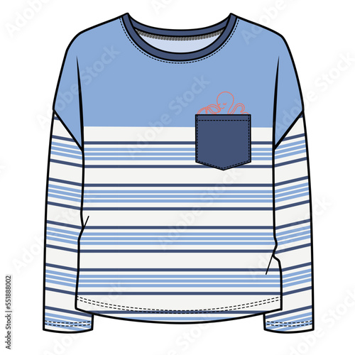 STRIPER TEE WTH CONTRAST POCKET FOR KID GIRLS AND TEEN GIRLS IN EDITABLE VECTOR FILE