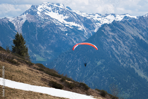 Paraglider over the bavarian alps near Oberstdorf