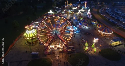 Aerial Night Carnival Small Town Kansas 4K
