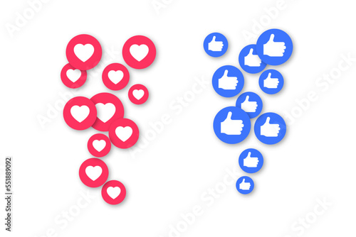 Like and thumb up circles reaction on live stream broadcasting show. Livestream broadcasting feedback element.