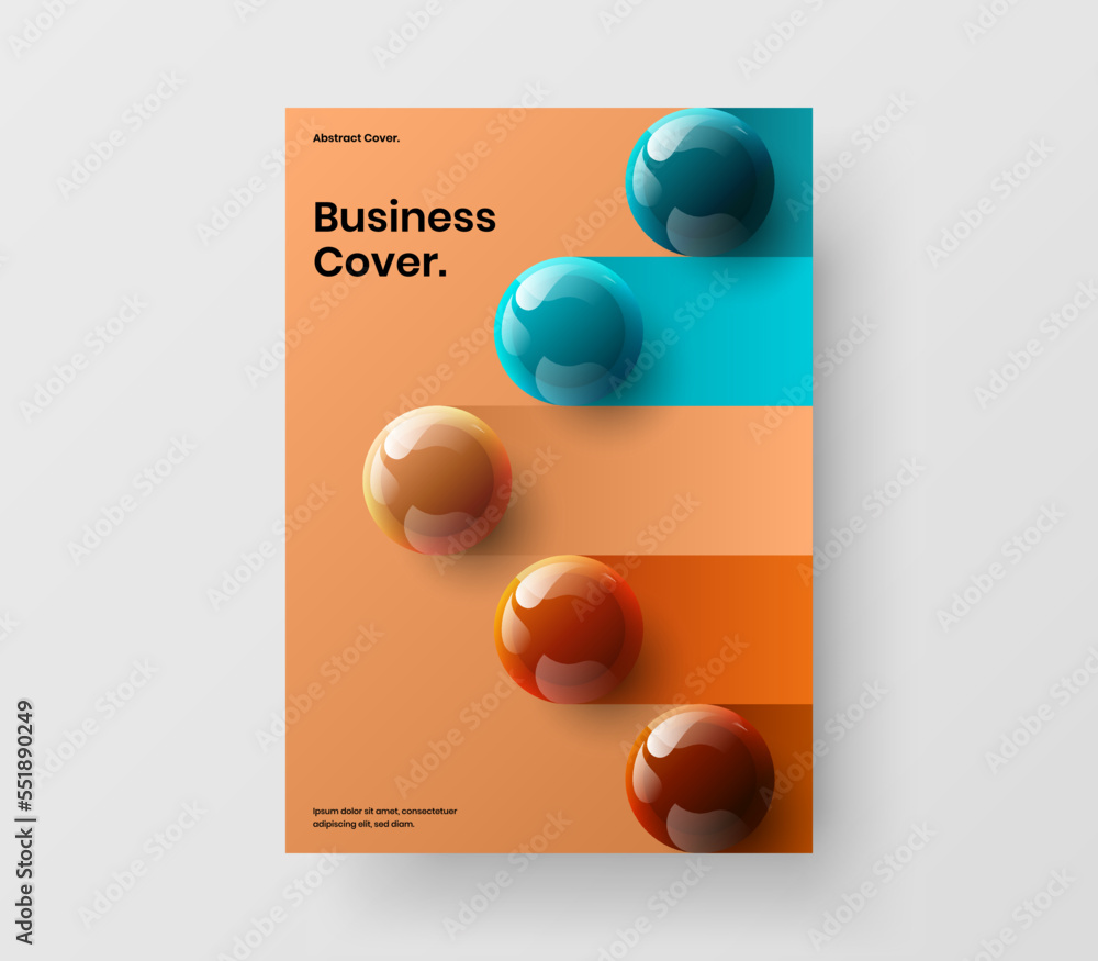 Minimalistic company cover A4 design vector template. Clean 3D balls pamphlet concept. Minimalistic company cover A4 design vector template. Clean 3D balls pamphlet concept.