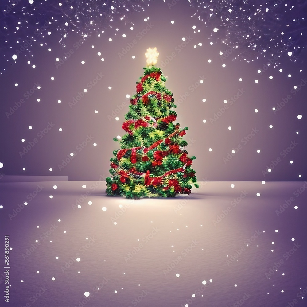 christmas tree snowflakes illuminated plain ornaments snowing night time