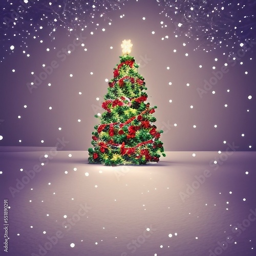 christmas tree snowflakes illuminated plain ornaments snowing night time © Michael