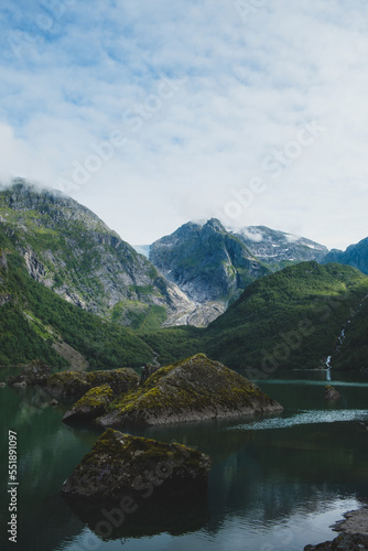 View of glacier lake in Norway, Bondhusvatnet near Buerbreen