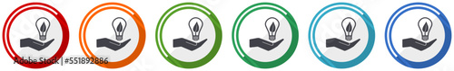 Light, idea, bulb icon set, flat design vector illustration in 6 colors options for webdesign and mobile applications