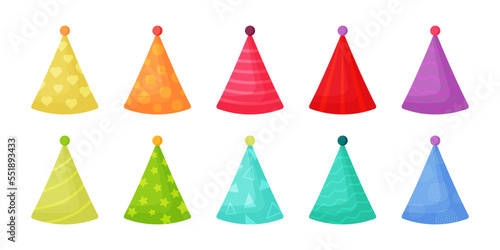set of bright colorful party hat 
