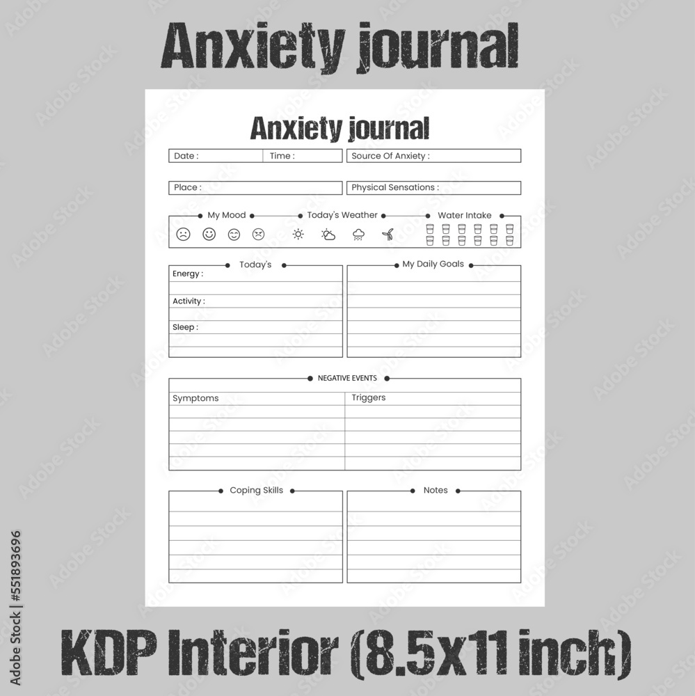 Anxiety Journal and planner KDP Interior Template designs. Anxiety Journal and planner KDP Interior Template designs.