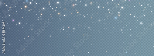 Christmas background. Powder dust light PNG. Magic shining gold and white dust. Fine, shiny dust bokeh particles fall off slightly. Fantastic shimmer effect. Vector illustrator.
