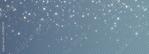Christmas background. Powder dust light PNG. Magic shining gold and white dust. Fine, shiny dust bokeh particles fall off slightly. Fantastic shimmer effect. Vector illustrator.