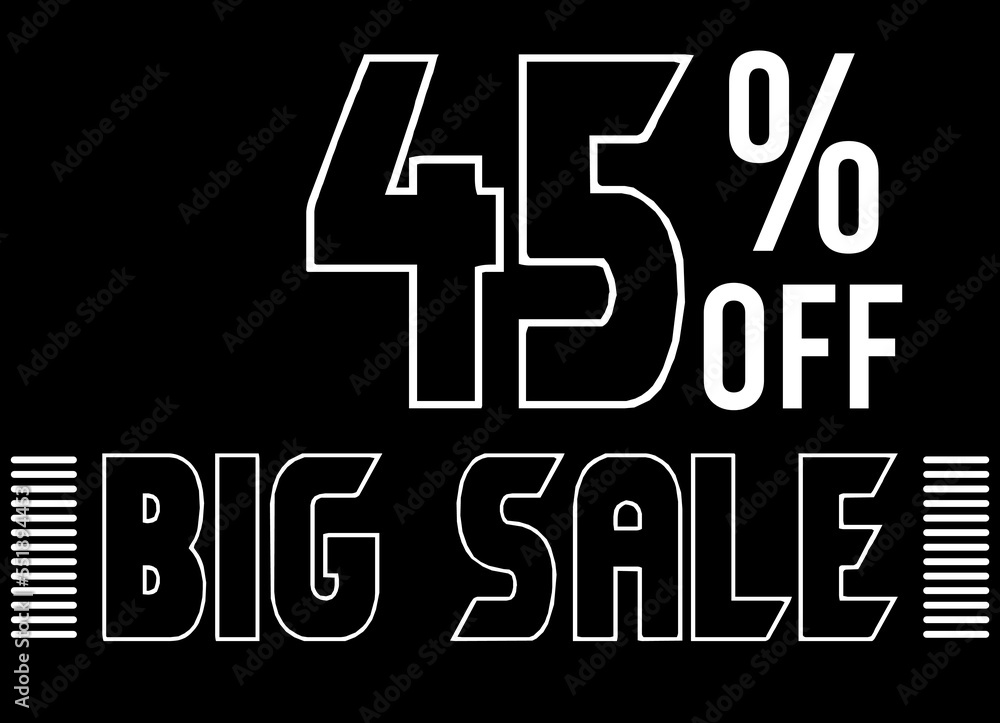 45% Off big sale. Dark vector with white lettering for discounts, promotions and offers. Sale icon for stores and products