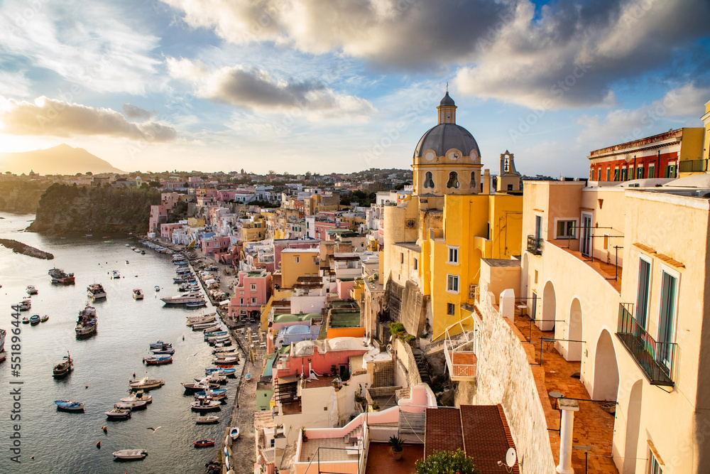 Fototapeta premium beautiful italian island procida famous for its colorful marina, tiny narrow streets and many beaches